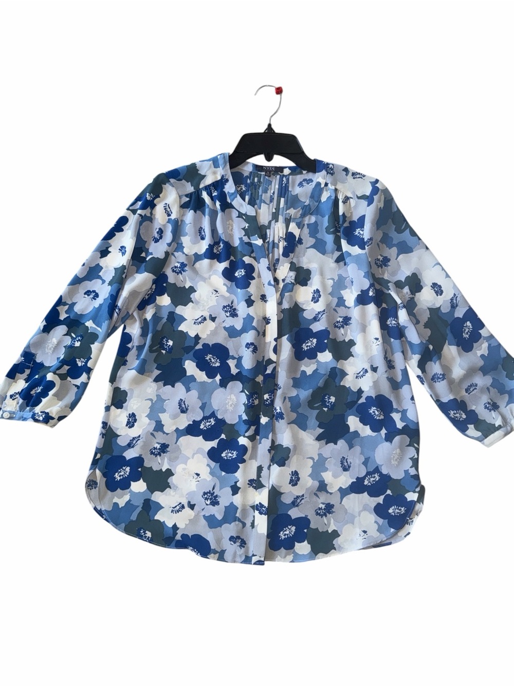 NYDJ Blue and White Floral Pintuck Blouse Size small